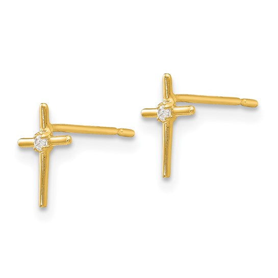 14k Madi K CZ Cross Childrens Post Earrings