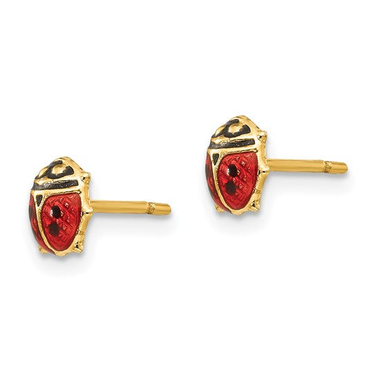 14K Madi K Small Red and Black Enamel Ladybug Post Earrings
