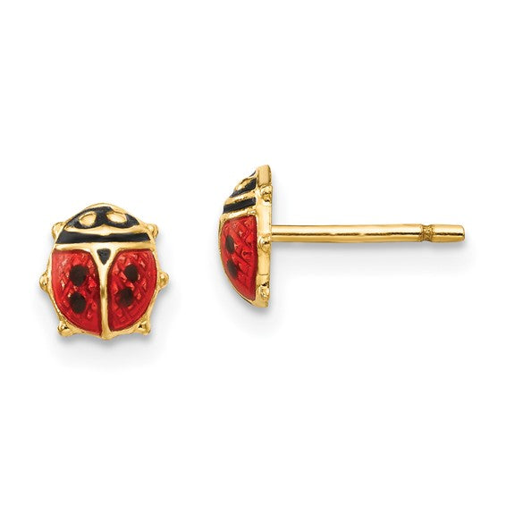 14K Madi K Small Red and Black Enamel Ladybug Post Earrings