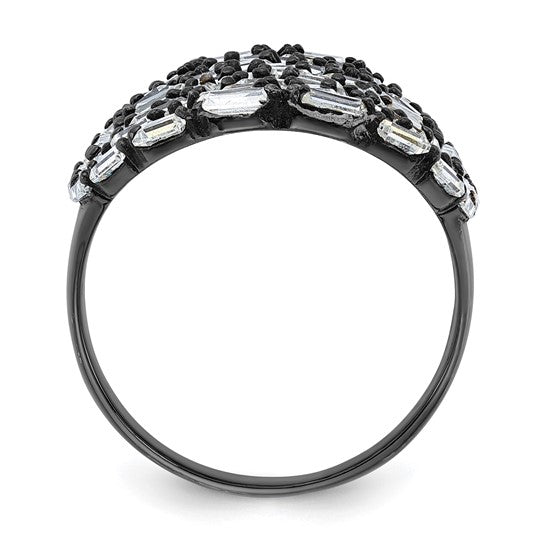 Sterling Silver & Black Ruthenium Oval Baguette Crystal Size 10 Ring