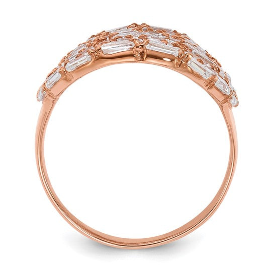 Sterling Silver Rose Gold-plated Oval Baguette Crystal Size 7 Ring