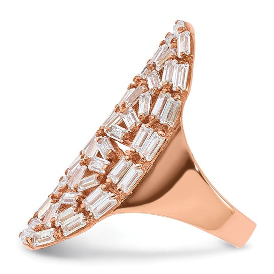 Sterling Silver Rose Gold-plated Oval Baguette Crystal Size 9 Ring