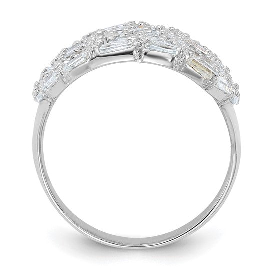 Sterling Silver Rhodium-plated Oval Baguette Crystal Size 8 Ring