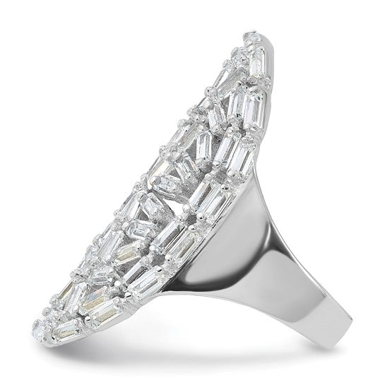 Sterling Silver Rhodium-plated Oval Baguette Crystal Size 10 Ring