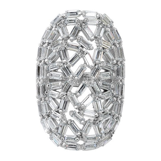 Sterling Silver Rhodium-plated Oval Baguette Crystal Size 9 Ring
