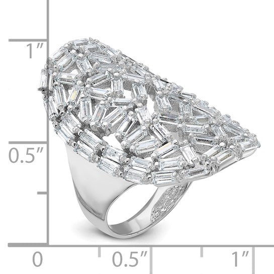Sterling Silver Rhodium-plated Oval Baguette Crystal Size 7 Ring