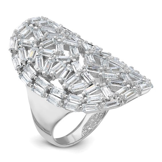 Sterling Silver Rhodium-plated Oval Baguette Crystal Size 10 Ring