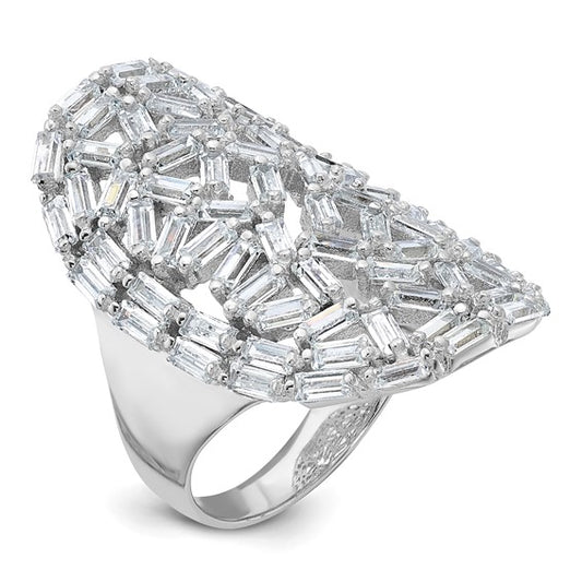 Sterling Silver Rhodium-plated Oval Baguette Crystal Size 10 Ring