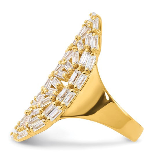 Sterling Silver Gold-plated Oval Baguette Crystal Size 6 Ring