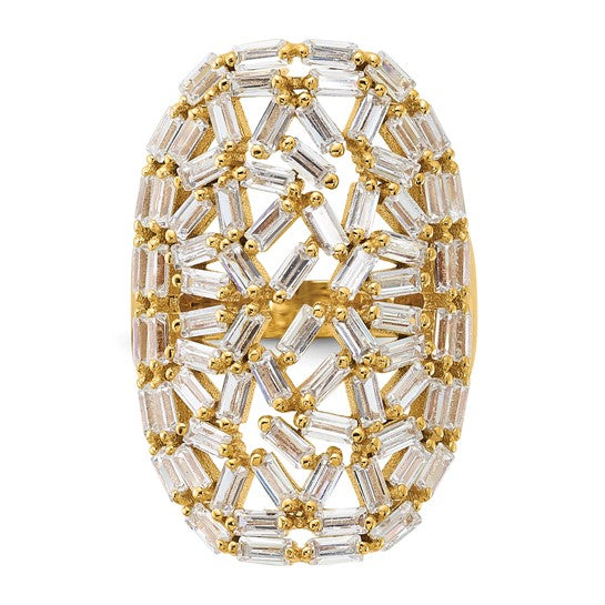 Sterling Silver Gold-plated Oval Baguette Crystal Size 10 Ring