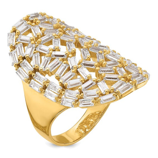 Sterling Silver Gold-plated Oval Baguette Crystal Size 7 Ring