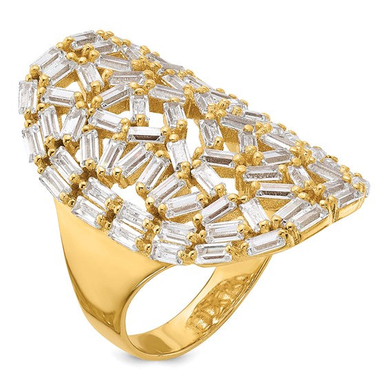 Sterling Silver Gold-plated Oval Baguette Crystal Size 8 Ring