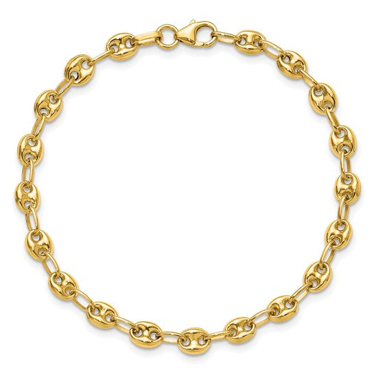 14K Polished Puffed Mariner Link Bracelet