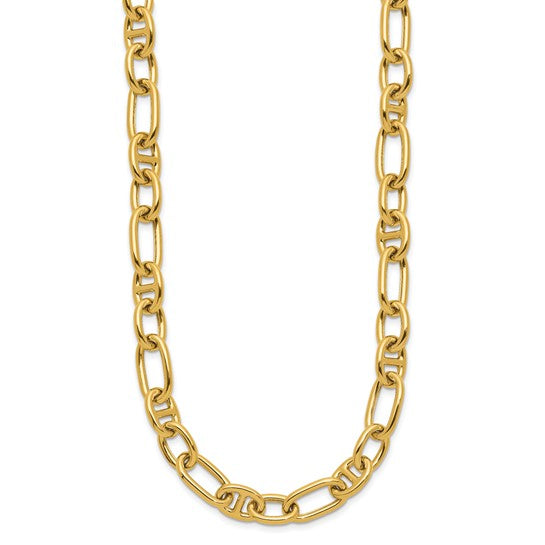 14K Polished Mixed Oval and Anchor Link Necklace