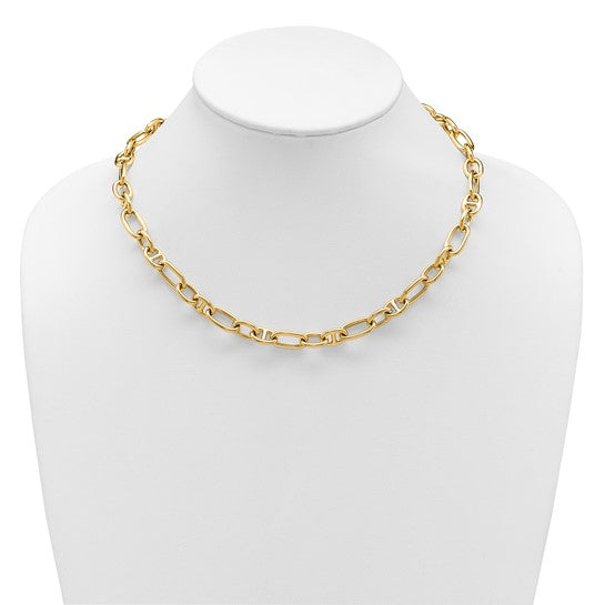 14K Polished Mixed Oval and Anchor Link Necklace
