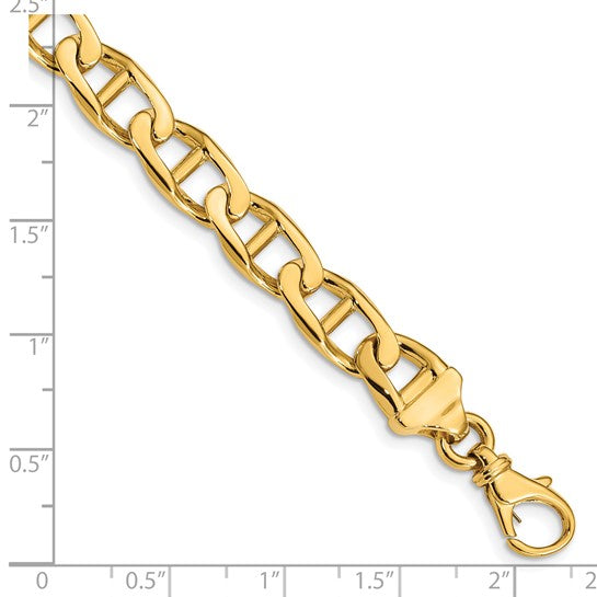 14K 9mm Hand Polished Fancy Anchor Link with Fancy Lobster Clasp Chain (per inch)