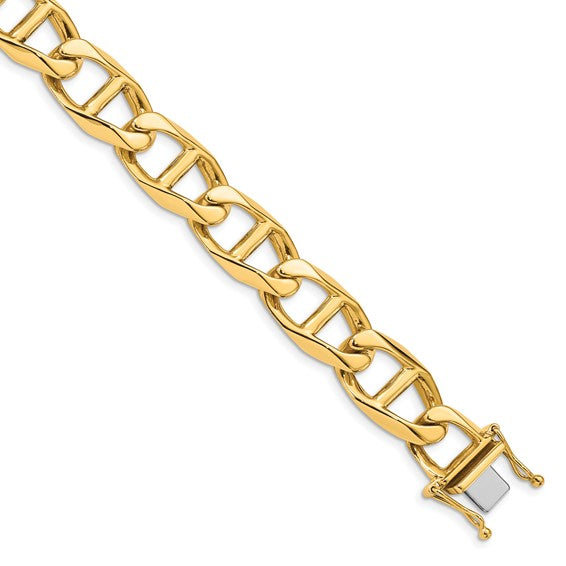 14K 12.5mm Hand Polished Fancy Anchor Link with Box Catch Clasp Chain (per inch)