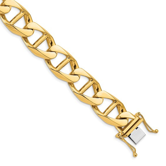 14K White Gold 12.5mm Hand Polished Fancy Anchor Link with Box Catch Clasp Chain (per inch)