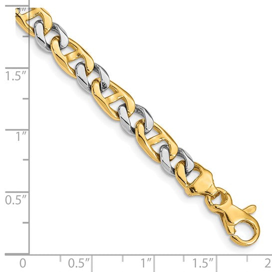 14K Two-tone 5.6mm Hand Polished Fancy Link with Fancy Lobster Clasp Chain (per inch)