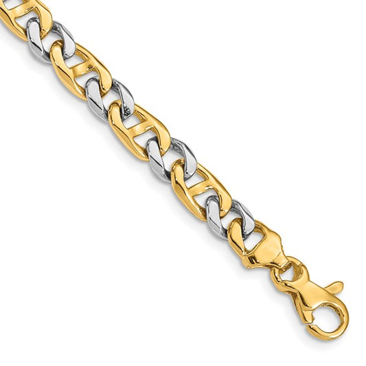 14K Two-tone 5.6mm Hand Polished Fancy Link with Fancy Lobster Clasp Chain (per inch)