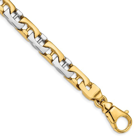 14K Two-tone 8.5mm Hand Polished Fancy Link with Fancy Lobster Clasp Chain (per inch)