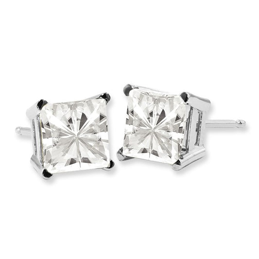 14K White Gold Moissanite 3.5mm Square Brilliant Friction Earrings