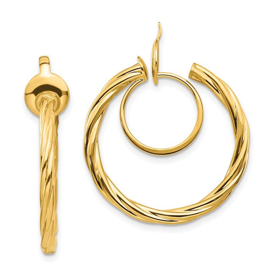 14K 2.25x24mm Polished Twisted Tube Hoop Non-pierced Earrings