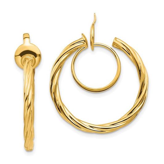 14K 2.25x24mm Polished Twisted Tube Hoop Non-pierced Earrings