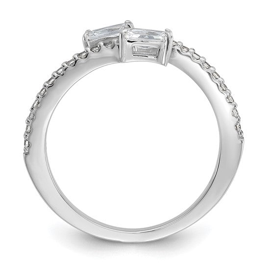 Cheryl M Sterling Silver Rhodium-plated Polished Fancy Emerald-cut CZ Bypass Ring