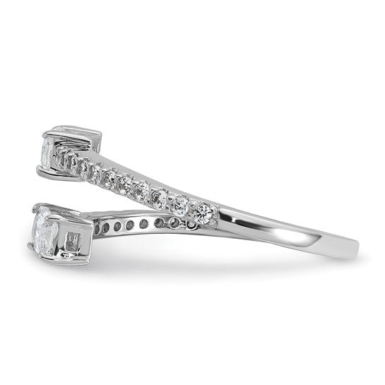 Cheryl M Sterling Silver Rhodium-plated Polished Fancy Emerald-cut CZ Bypass Ring