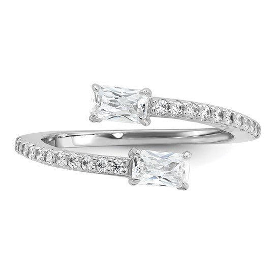 Cheryl M Sterling Silver Rhodium-plated Polished Fancy Emerald-cut CZ Bypass Ring
