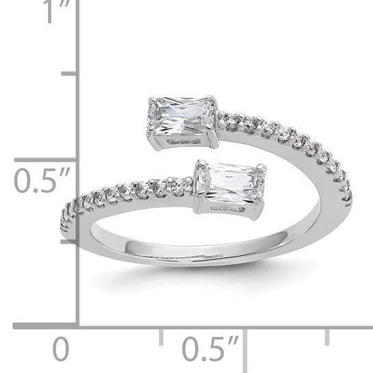 Cheryl M Sterling Silver Rhodium-plated Polished Fancy Emerald-cut CZ Bypass Ring
