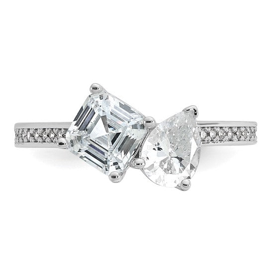 Cheryl M Sterling Silver Rhodium-plated Polished Pear and Square CZ Ring