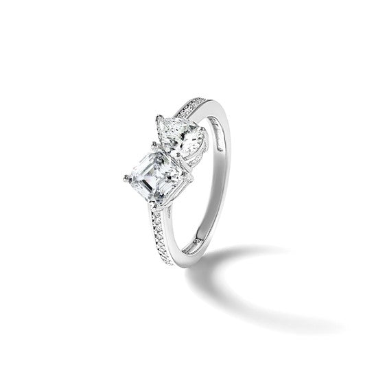 Cheryl M Sterling Silver Rhodium-plated Polished Pear and Square CZ Ring