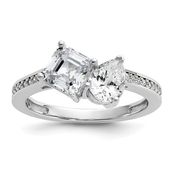 Cheryl M Sterling Silver Rhodium-plated Polished Pear and Square CZ Ring
