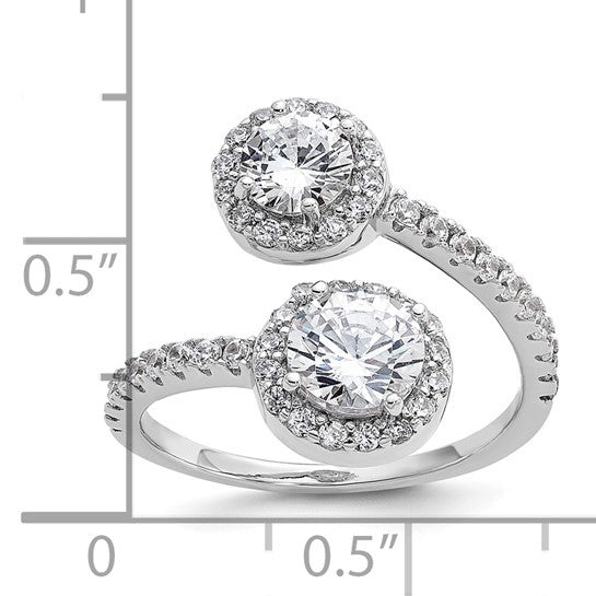 Cheryl M Sterling Silver Rhodium-plated Polished Round CZ Halo Bypass Ring