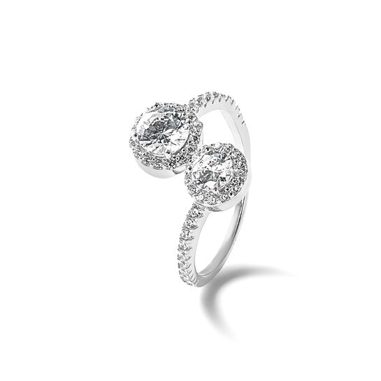 Cheryl M Sterling Silver Rhodium-plated Polished Round CZ Halo Bypass Ring