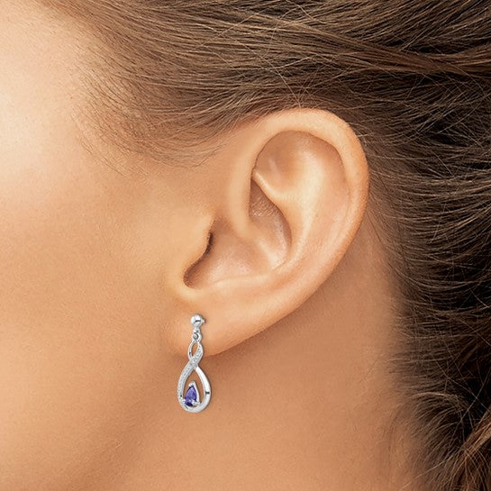 Sterling Silver Rhodium-plated Tanzanite & Diamond Earrings