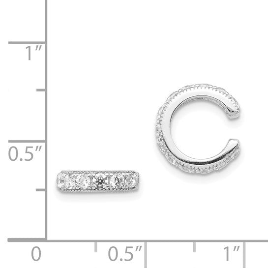 Sterling Silver Rhodium-plated Polished CZ Pair of Cuff Earrings
