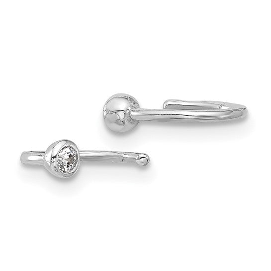 Sterling Silver Rhodium-plated Polished CZ Bezel Pair of Cuff Earrings