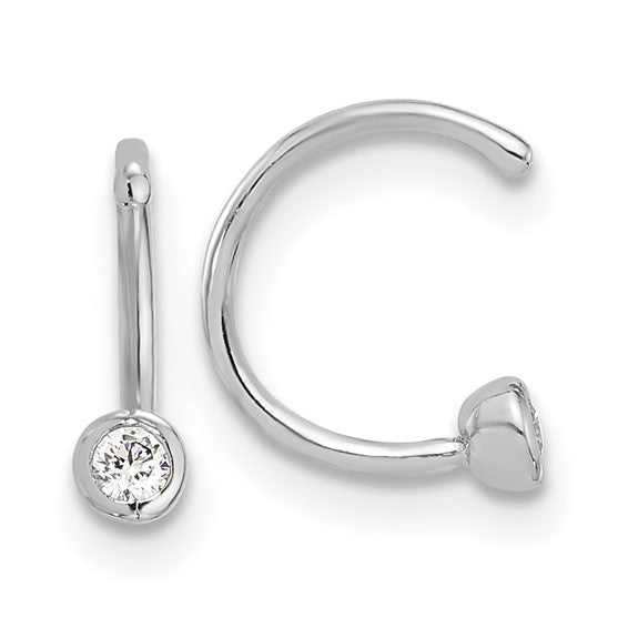 Sterling Silver Rhodium-plated Polished CZ Bezel Pair of Cuff Earrings