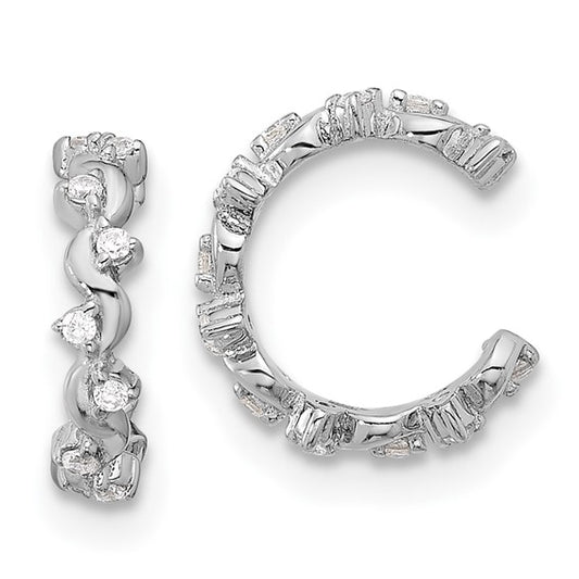 Sterling Silver Rhodium-plated Polished CZ Pair of 2 Cuff Earrings