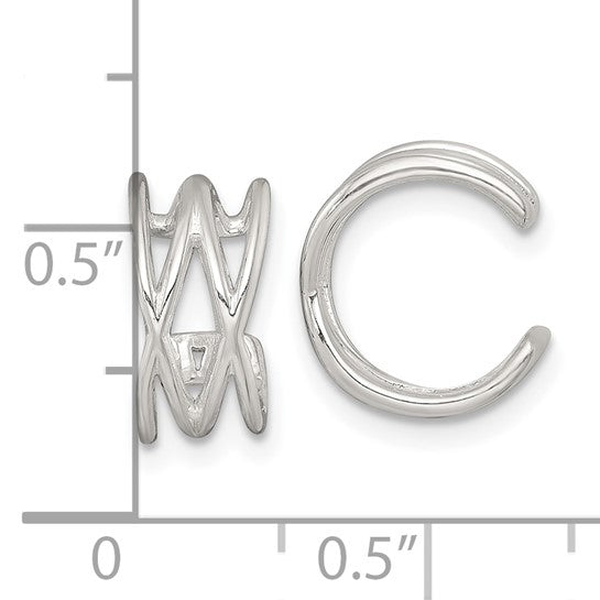 Sterling Silver Polished Double Criss Cross Pair of Ear Cuffs