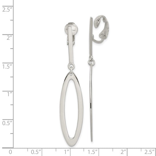Sterling Silver Polished Non-Pierced Elongated Oval Dangle Earrings