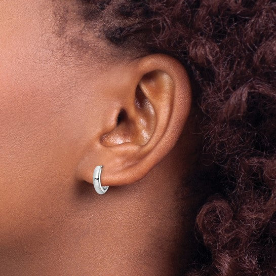 Sterling Silver Rhodium Polished Hinged Hoop Earrings