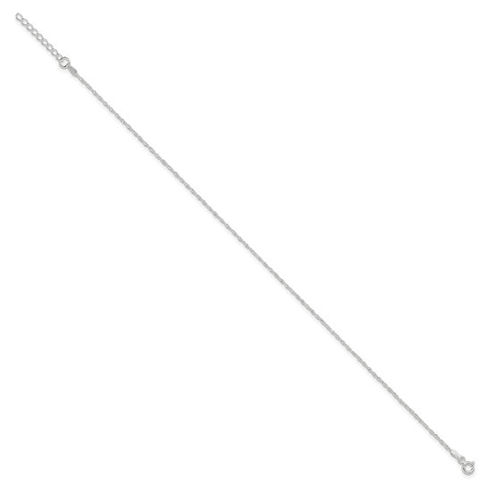 Sterling Silver 1.3mm Singapore Chain 9 inch Plus 1 inch Extender - Total 10 inch Anklet