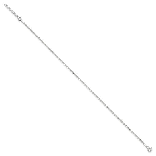 Sterling Silver 1.5mm Singapore Chain 9 inch Plus 1 inch Extender - Total 10 inch Anklet