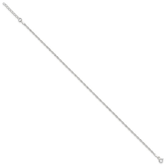 Sterling Silver 1.8mm Singapore Chain 9 inch Plus 1 inch Extender Chain - Total 10 inch Anklet