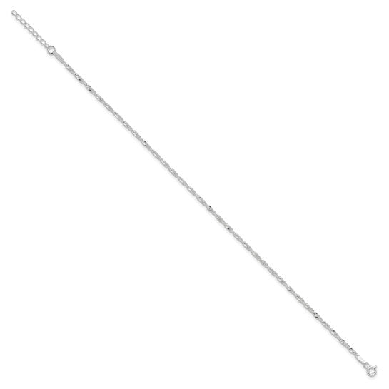Sterling Silver 2mm Singapore Chain 9 inch Plus 1 inch Extender Chain - Total 10 inch Anklet