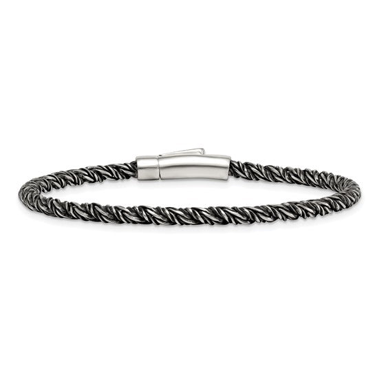 Sterling Silver Antiqued Polished 3.75mm Twisted Franco Chain 8 inch Bracelet